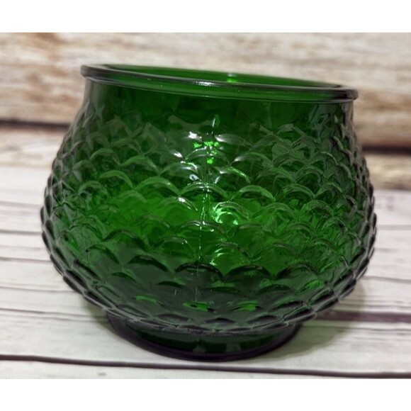 Vintage E. O. Brody Co. Forest Green Fish Scale Glass Vase Bowl 4” - Picture 9 of 10
